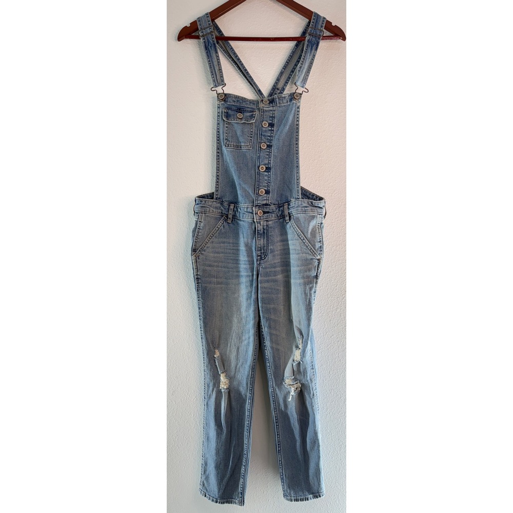 Y2K Hollister Low Rise Denim Overalls Distressed Light Wash Casual Grunge Small